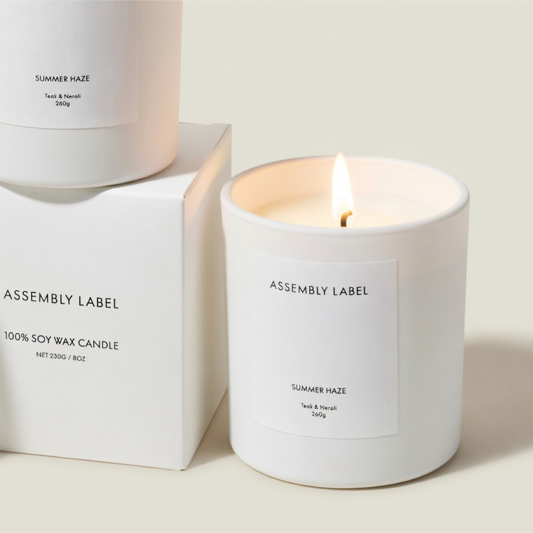 Branded Large Chic Candle - White Glass (MOQ Required)